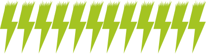 row of green lightning bolts with grass growing on top